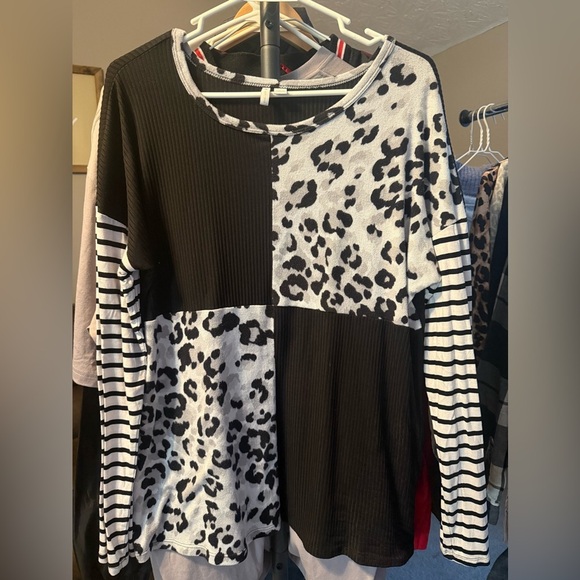 Cato Tops - Cato Black and White Patchwork Blouse